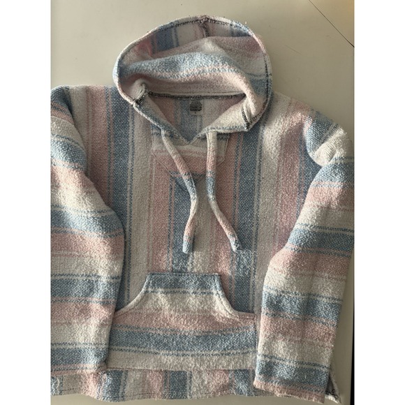 Art Mez Unisex Pullover Baja Poncho Hoodie Size L Colors White Pink and Blue - Picture 1 of 4